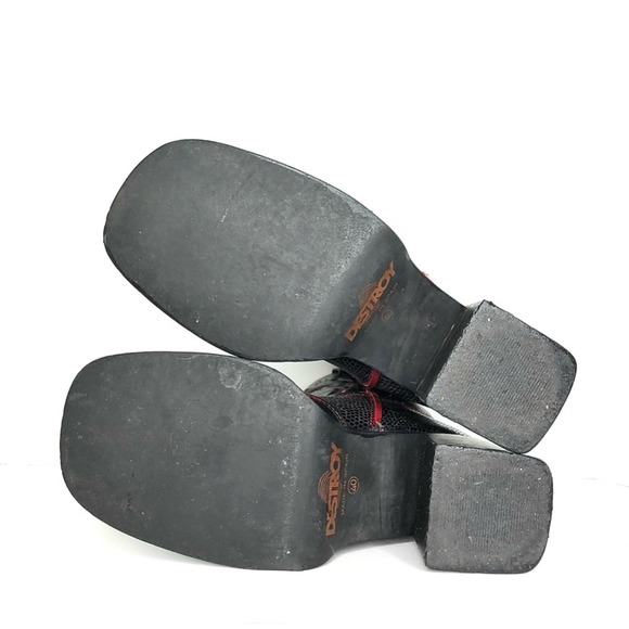 Vintage Destroy Snake Print Square Toe Cowgirl Platform Boots Women’s 40 Shoes - Picture 10 of 11